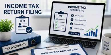 Income tax return filing with digital and paper documents.
