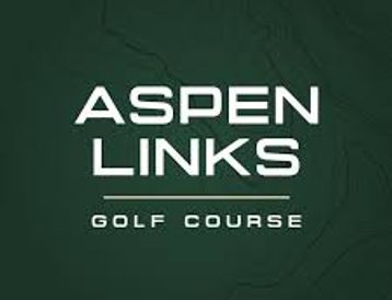 Logo of Aspen Links Golf Course with white text on dark green background.