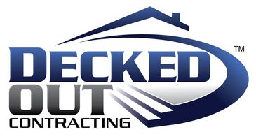Logo for Decked Out Contracting featuring a stylized roof and stairs.
