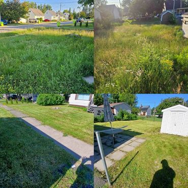 lawn mowing transformation sault ste marie before after overgrown grass cut clean yard