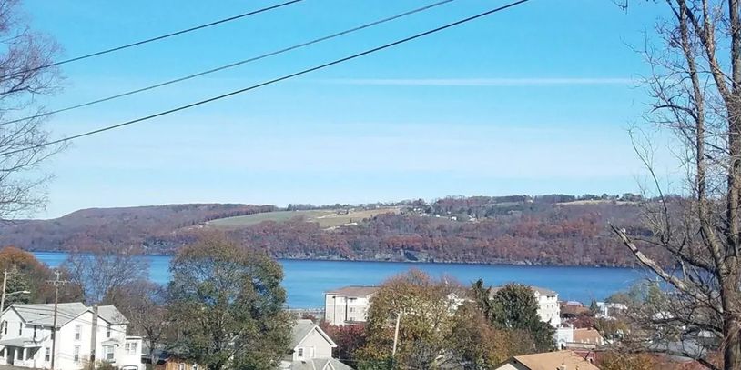 Lake view from Spacious Lakeview vacation rentals front porch.