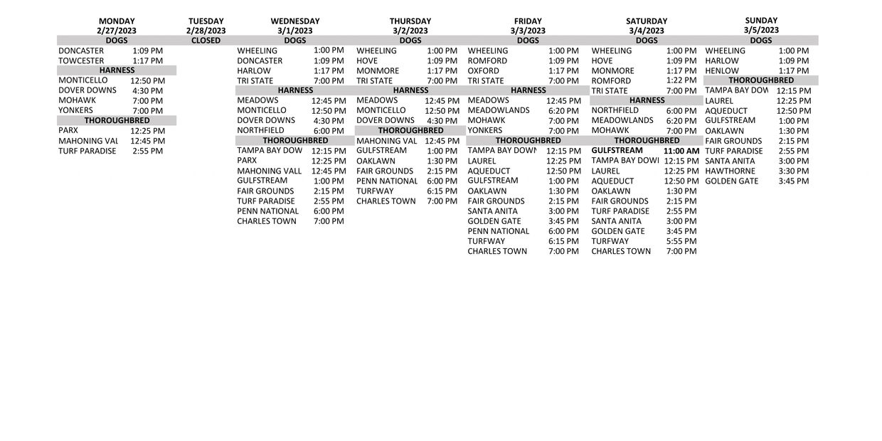 Simulcast Schedule