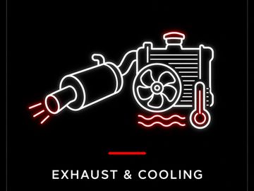 Neon sign showing car exhaust and cooling system components.