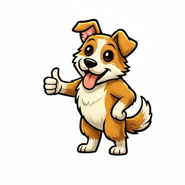 Cartoon dog giving a thumbs up with a happy expression.