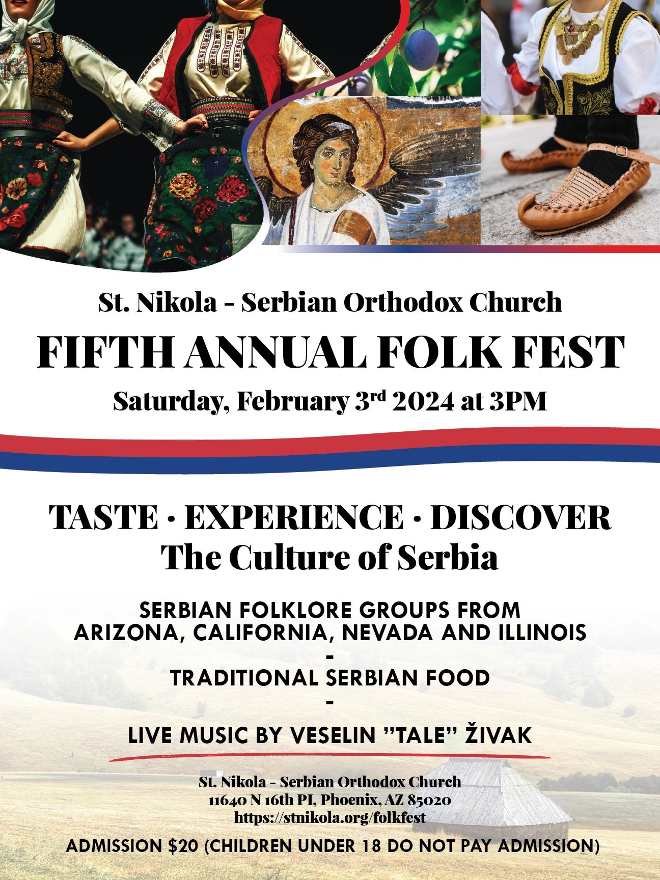 Flyer for the Fifth Annual Serbian Folk Fest at St. Nikola Serbian Orthodox Church.