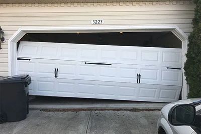 A garage door that has been opened up.