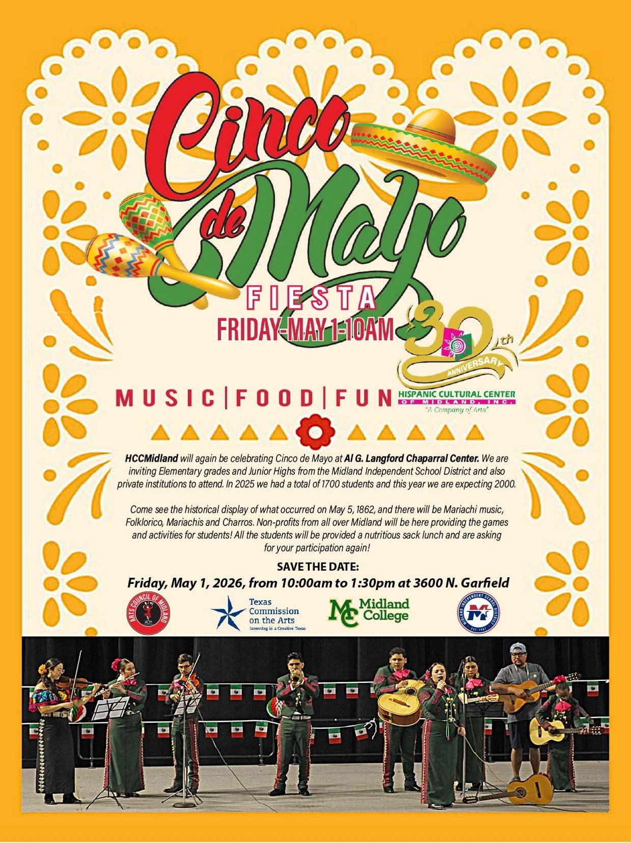 Cinco de Mayo Fiesta celebration with music, food, and fun at the Hispanic Cultural Center in Midland.