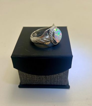 Mens Ethiopian Opal signet style sterling ring size 14.5