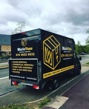 Mario Vans removal services van. Featuring man with a van, removal van and courier services