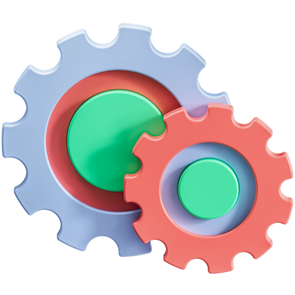 two interlocking gears symbolizing streamlined systems, collaboration, and operational efficiency.