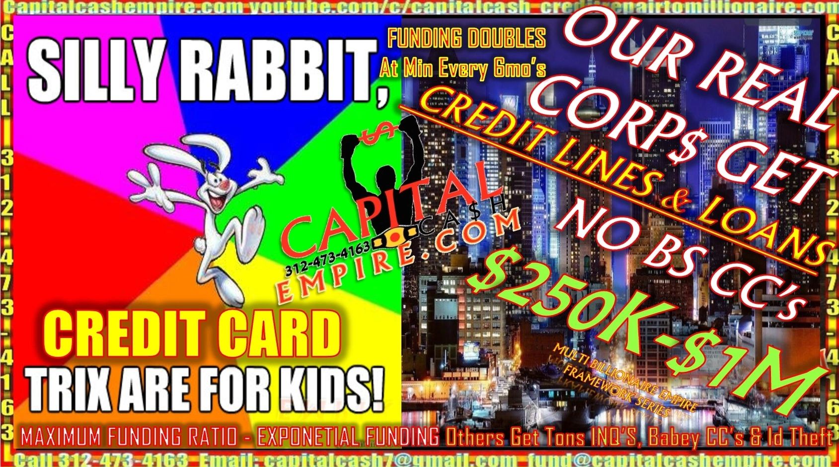 Advertisement for credit line and loan services with no credit checks.