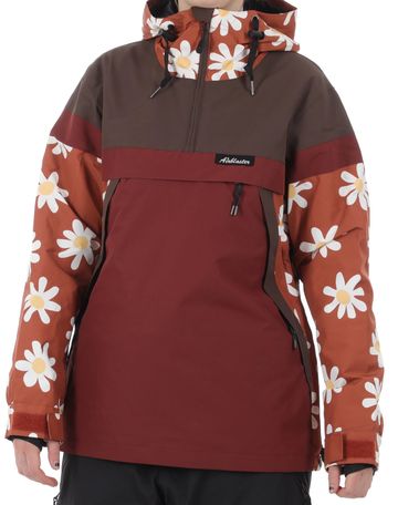 Floral patterned and color-block ski jacket.