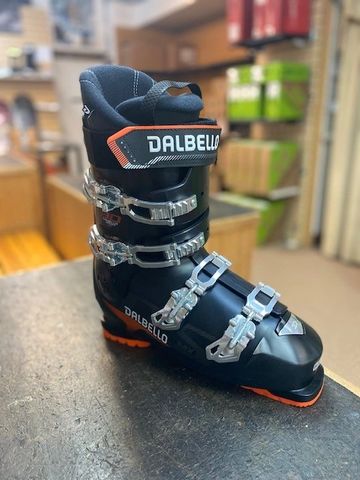 Black Dalbello ski boot with orange accents.