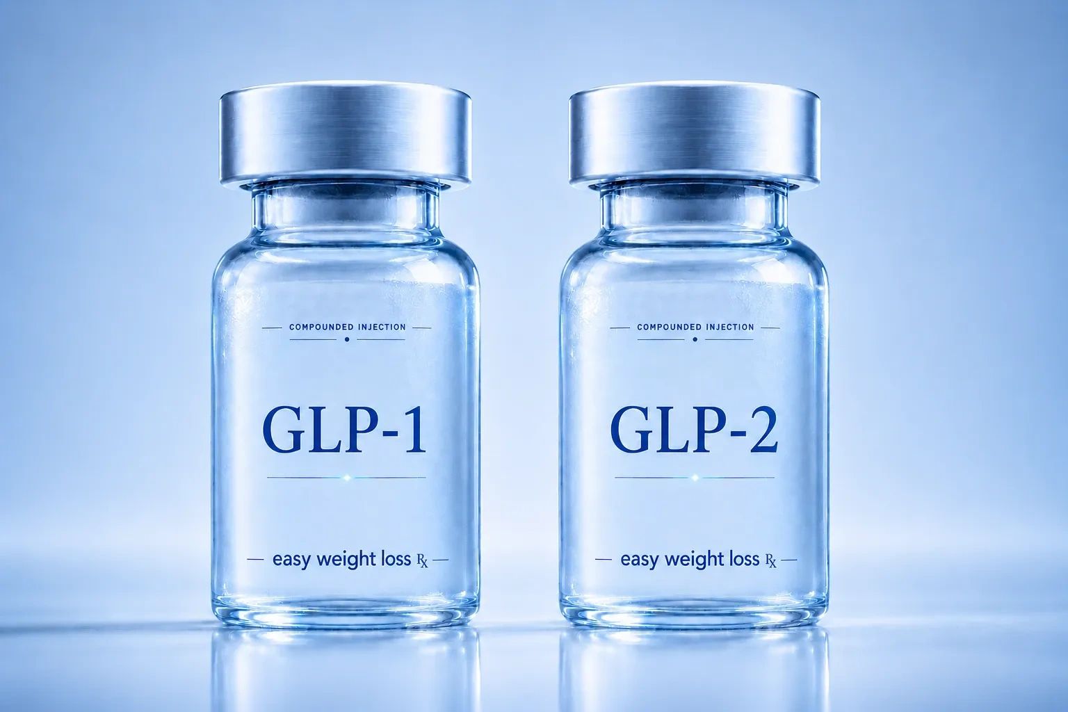 Two vials labeled GLP-1 and GLP-2 for easy weight loss injections.