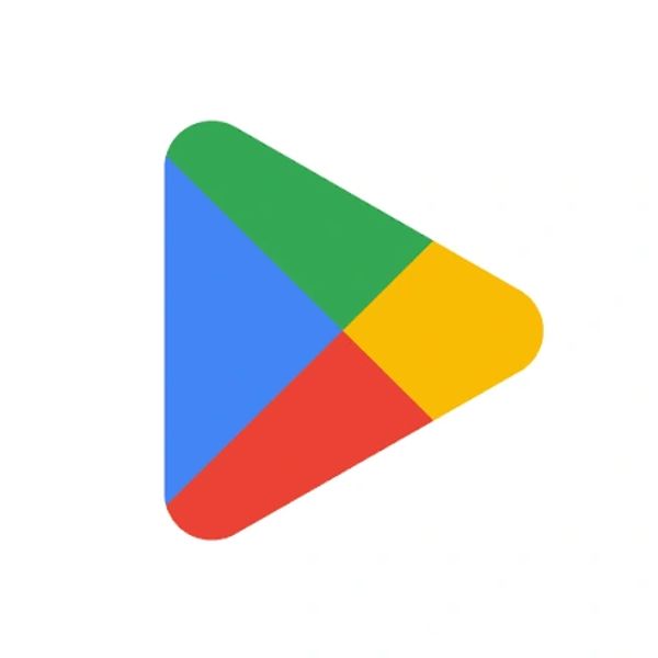 Colorful triangular play button icon.