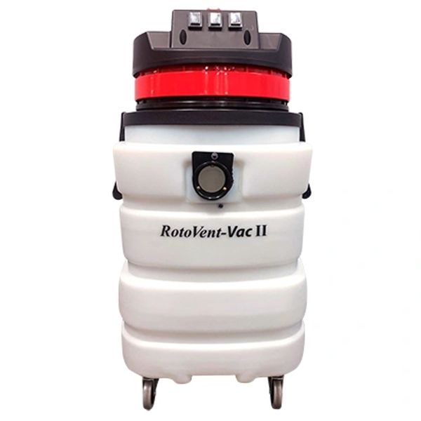 RotoVent-Vac II industrial vacuum cleaner with wheels and control switches.