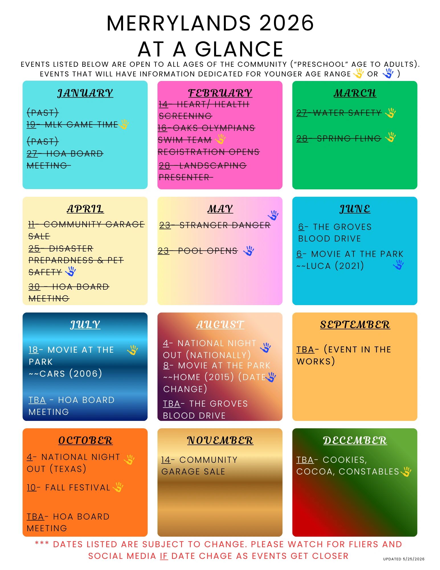 Merrylands 2026 event calendar with dates and highlights for community activities.