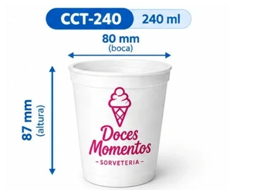 Copo para sorvete de 240 ml com a marca Doces Momentos.