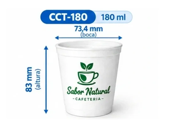 Copo descartável de 180 ml com medidas.
