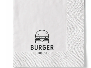 White napkin with a burger logo and 'BURGER HOUSE' text.
