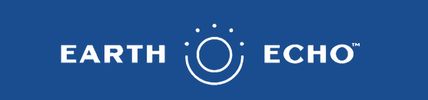 Logo of Earth Echo with a blue background and white text.