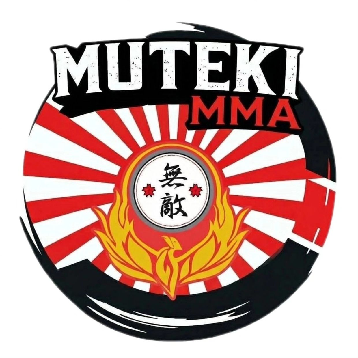 Logo of Muteki MMA with Japanese elements and a phoenix design.
