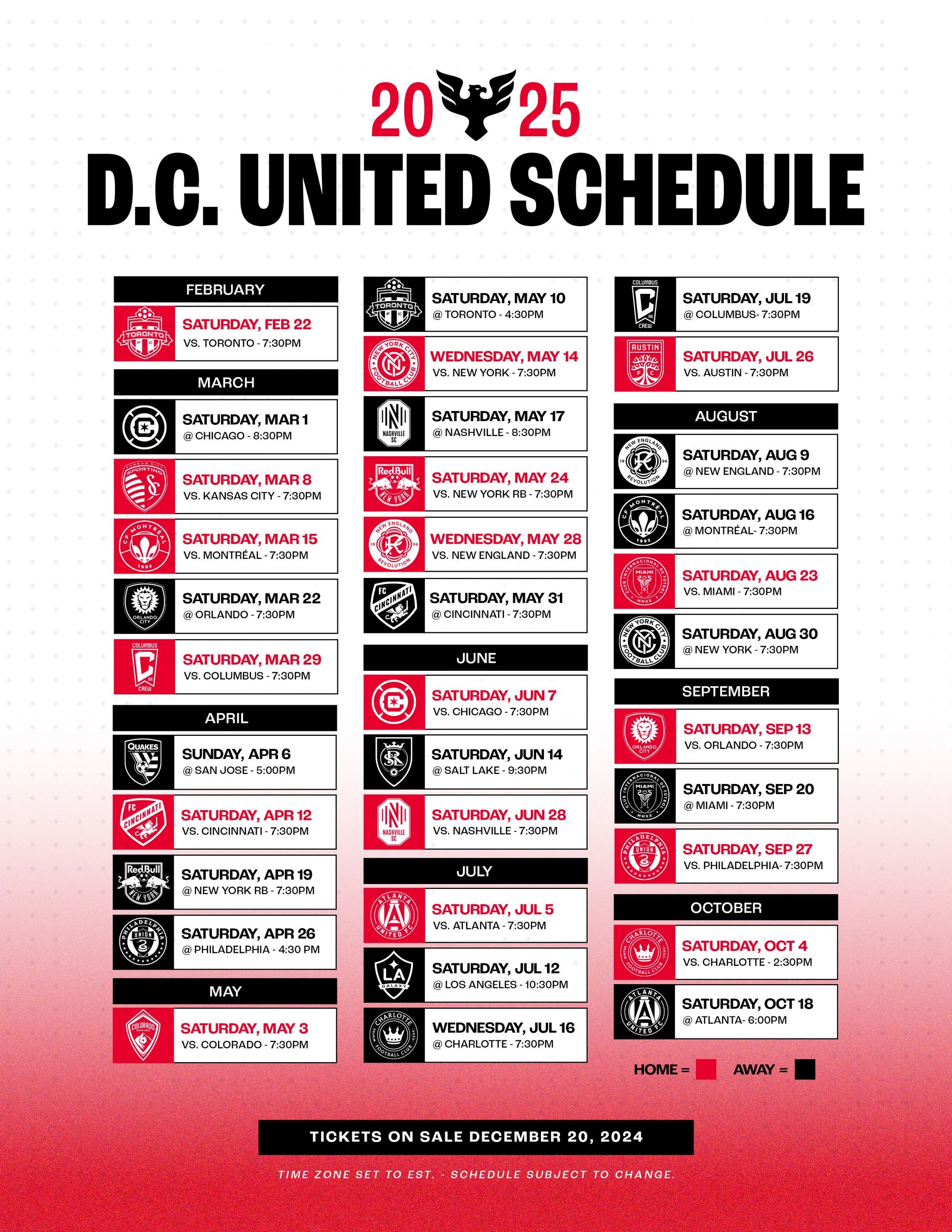 DC UNITED FULL SCHEDULE 2025