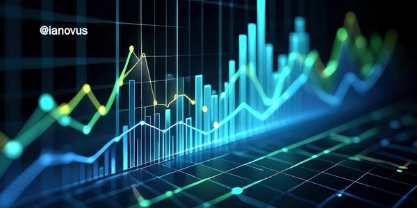 3D digital graph with glowing bars and lines showing data trends.