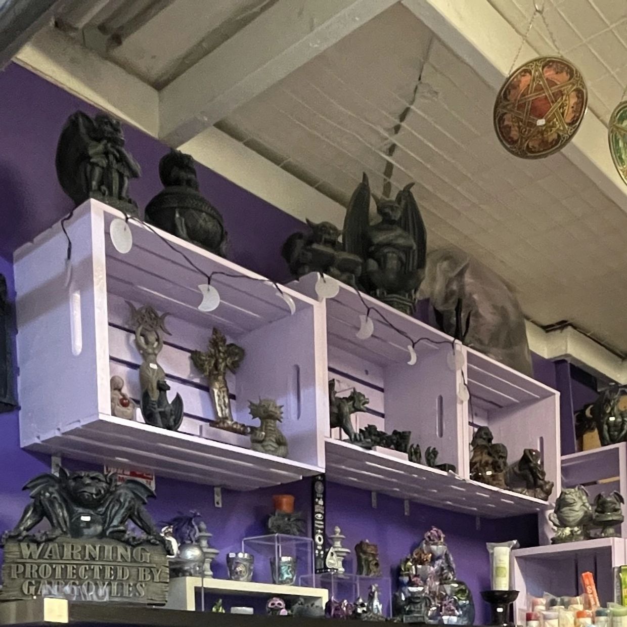 Spiritual and mystical atmosphere featuring gargoyles.