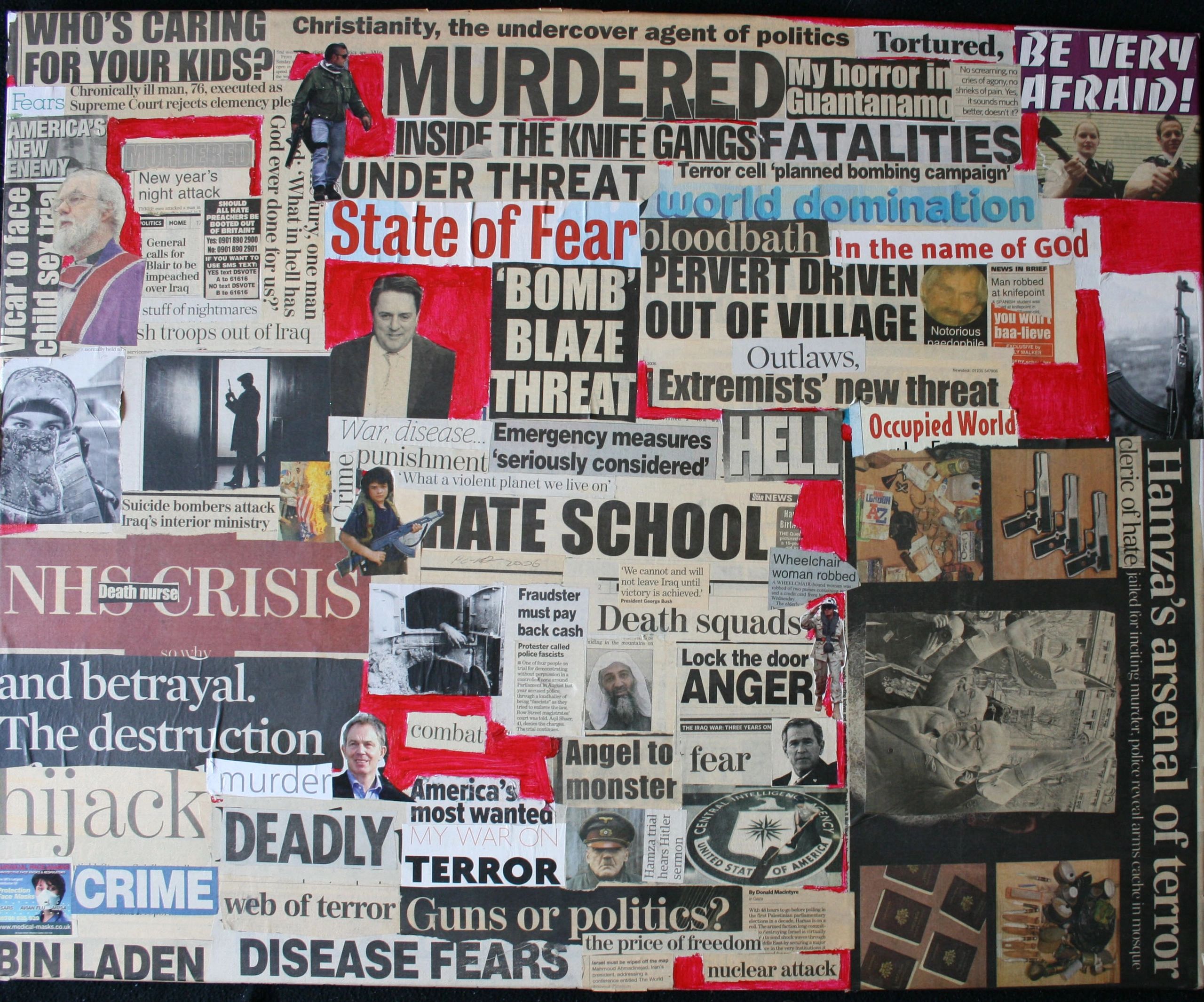 FEAR:  NEWSPRINT ON CANVAS (2005)
