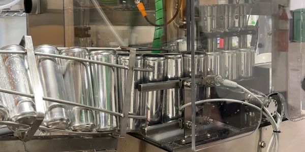 Beverage canning line in operation. 