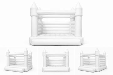 White inflatable bouncy castle from various angles.