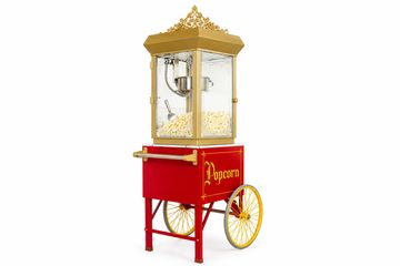 Classic popcorn cart with gold and red design.