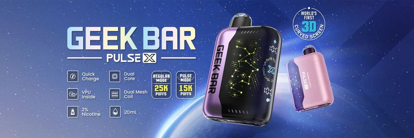 Geek Bar Pulse X vape device with advanced features and 3D curved screen. Deals and Promotion