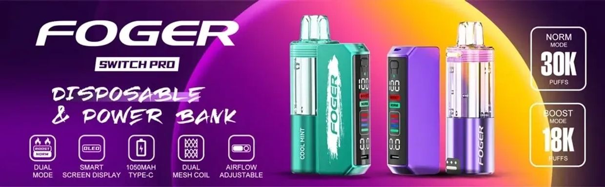 FOGER Switch Pro vape with dual mode and 30K puffs.