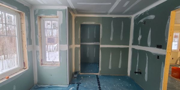 Drywall in a small room or example of a small drywall project.
