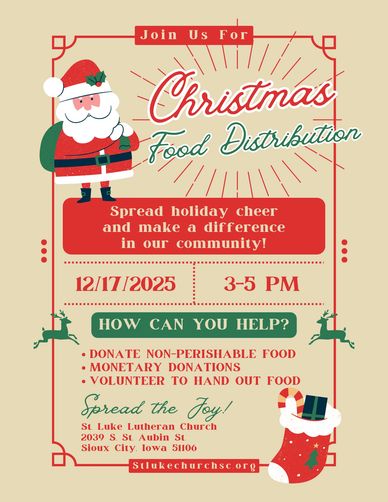 Christmas Food Distribution on Wednesday, December 17 from 3pm-5pm. 