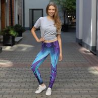 Women's rash guard, leggings, yoga pants purple urchin ocean theme | Living Sea Sculpture