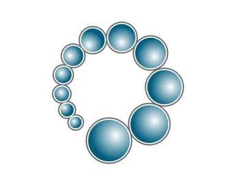 Cercle de sphères bleues de tailles variées.