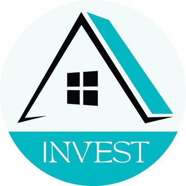 Stylized house roof logo with the word INVEST below.