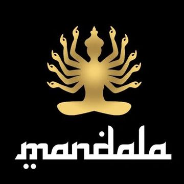Golden multi-armed figure with 'mandala' text on black background.