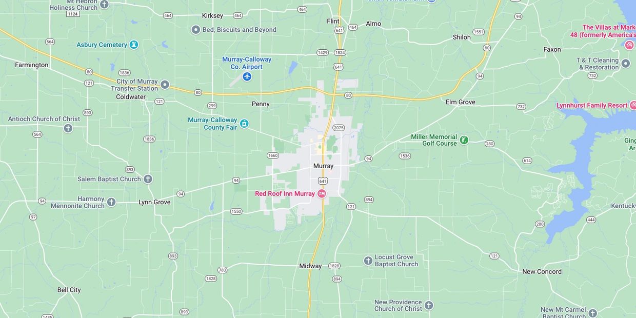 Map of Murray, KY and surrounding areas.