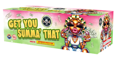 Colorful fireworks box with cartoon character and bold text.