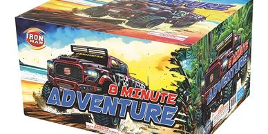 Colorful board game box titled '8 Minute Adventure' with a rugged vehicle illustration.