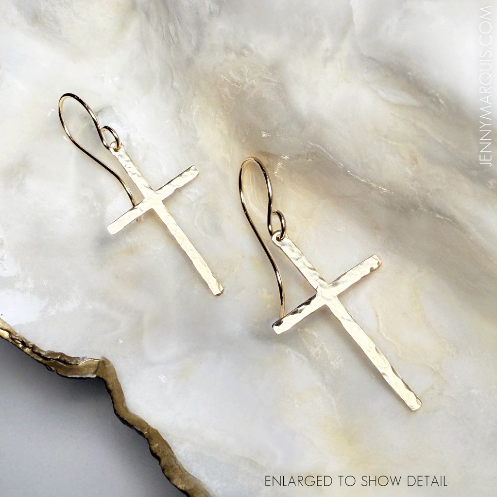 Product: "Signature Artisan Hammered Cross Earrings" in 14k Gold Filled