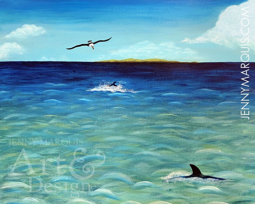 "Genesis 1:21: Creatures of the Sea and Sky" by Jenny Marquis. Acrylic on canvas. Unframed painting.
