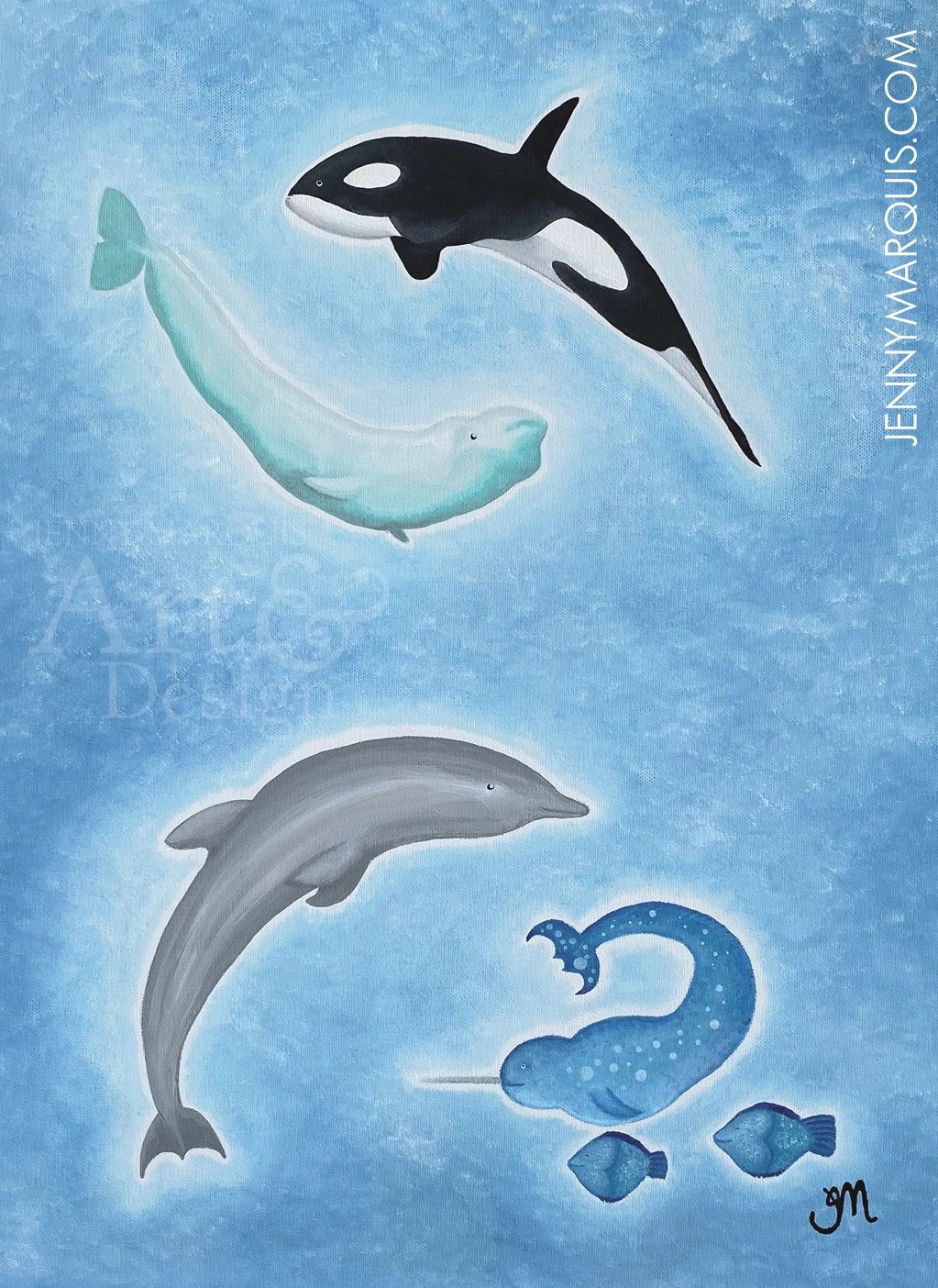 "Peter's Sea Creatures" by Jenny Marquis. Oil on canvas. Framed painting.