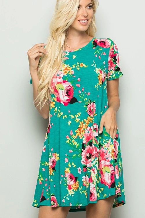 Mint floral dress with side pockets