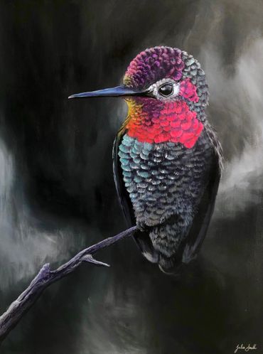 Ruby throated hummingbird fine art painting Bird art prints original canvas painting of humming bird