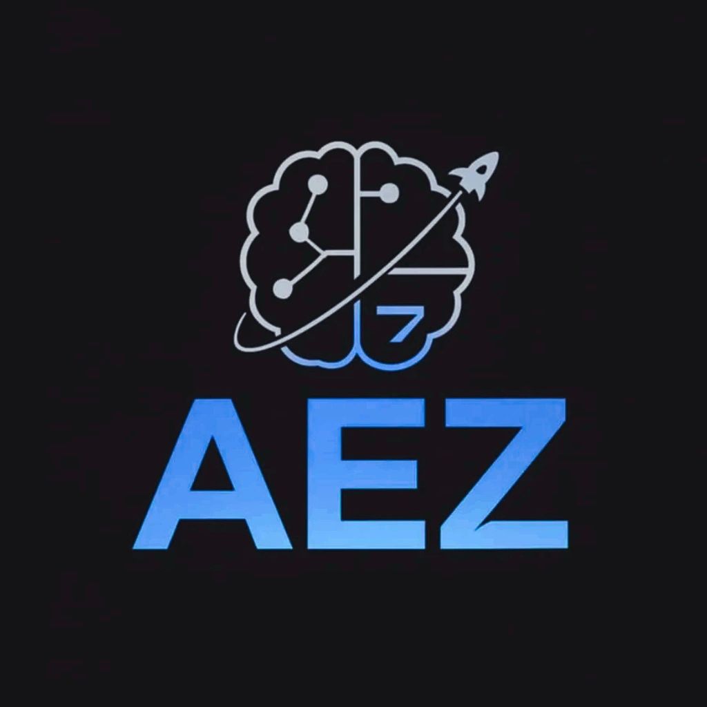 Logo featuring a brain with a rocket and the text AEZ in blue.
